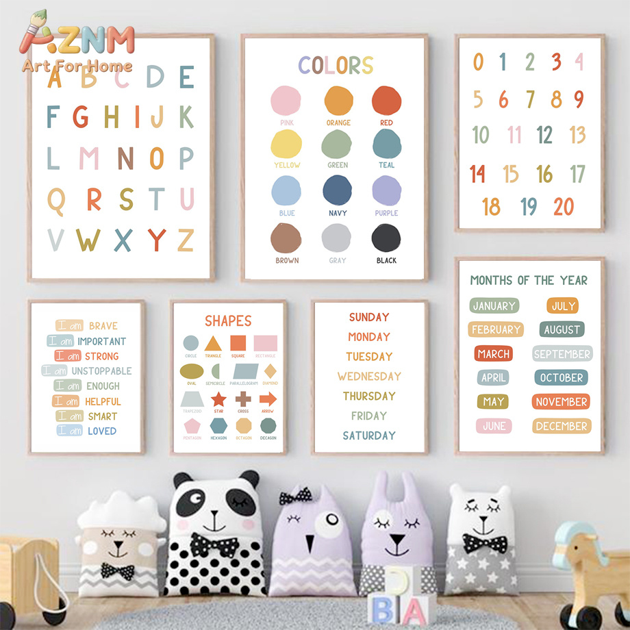 Kids Education Alphabet Numbers - لوحة قماشية تعليمية للأطفال من AZNM
