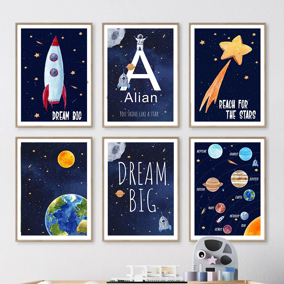 Kids Education Room - لوحة قماشية مخصصة بتصميم رائد فضاء