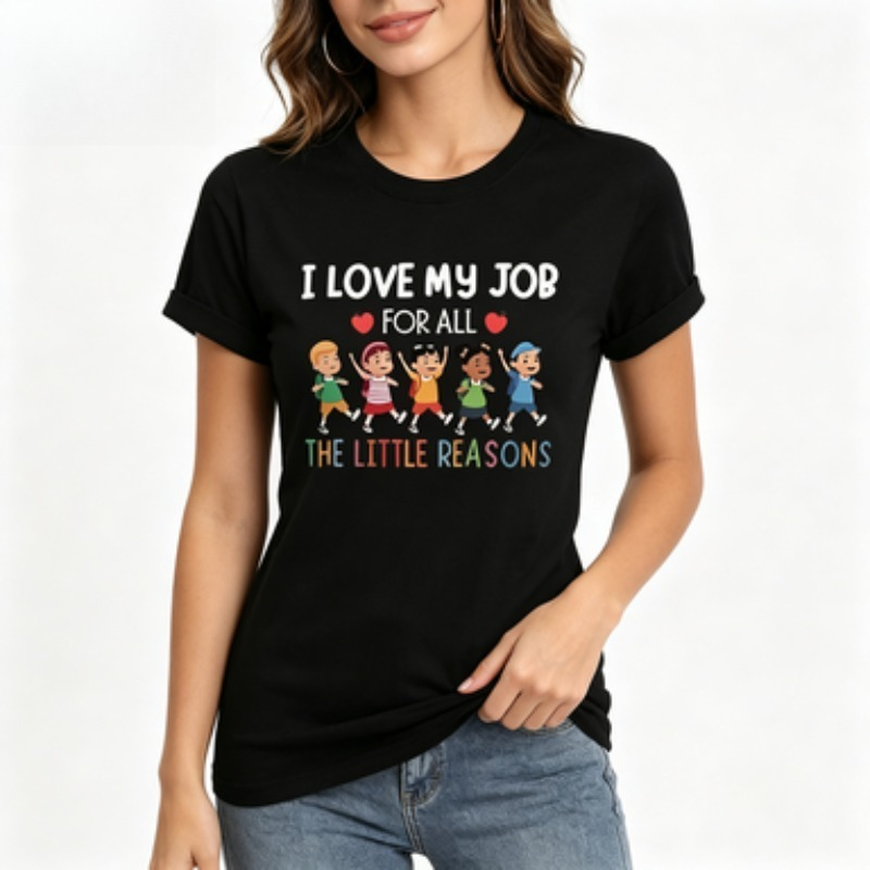 Kids Education Jobs - تي شيرت نسائي ضيق بأكمام قصيرة،