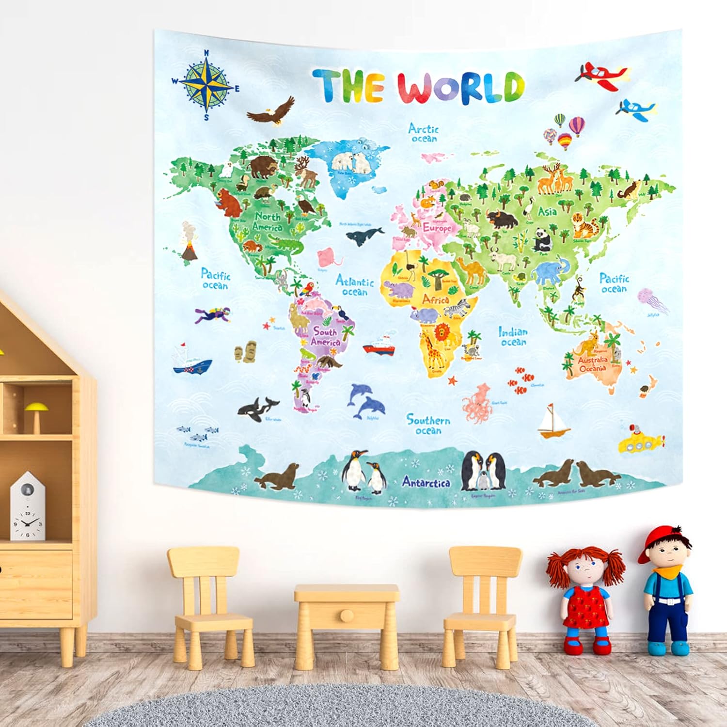 أطفال خريطة العالم قماش مزخرف  - مراجعة Kids Education Room وسعره