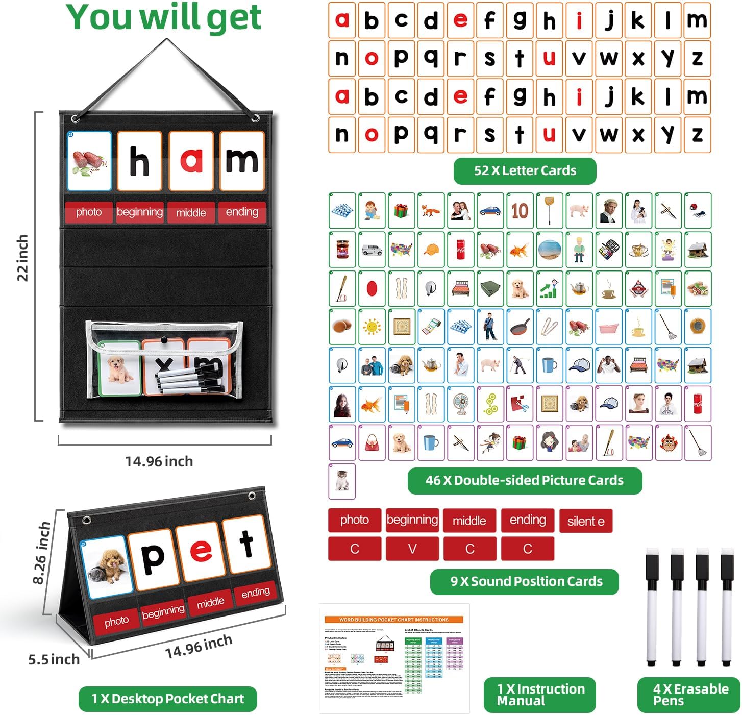مخطط جيب لبناء الكلمات CVC مع  - مراجعة Phonics Card Game وسعره