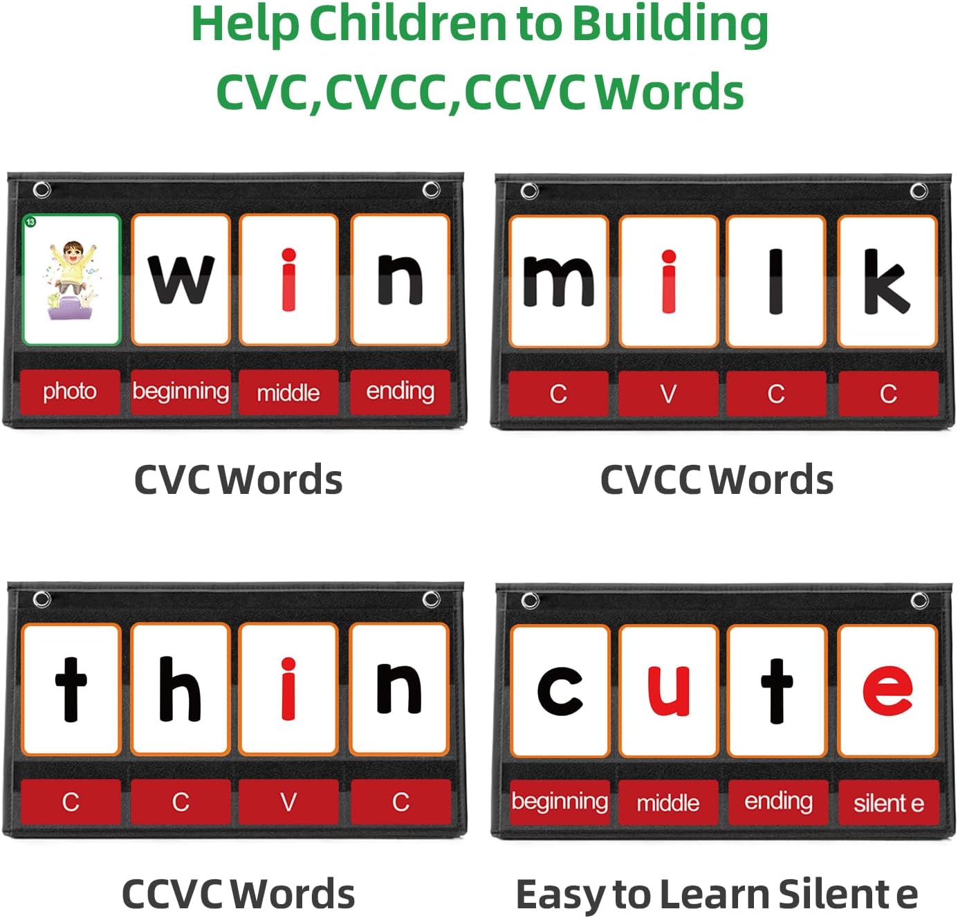 مخطط جيب لبناء الكلمات CVC مع  - مراجعة Phonics Card Game وسعره