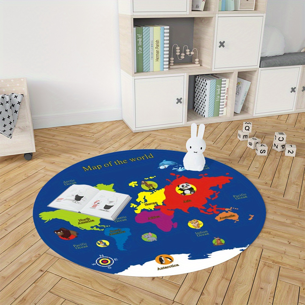 سجادة دائرية بتصميم خريطة العا - مراجعة Kids Education Room وسعره