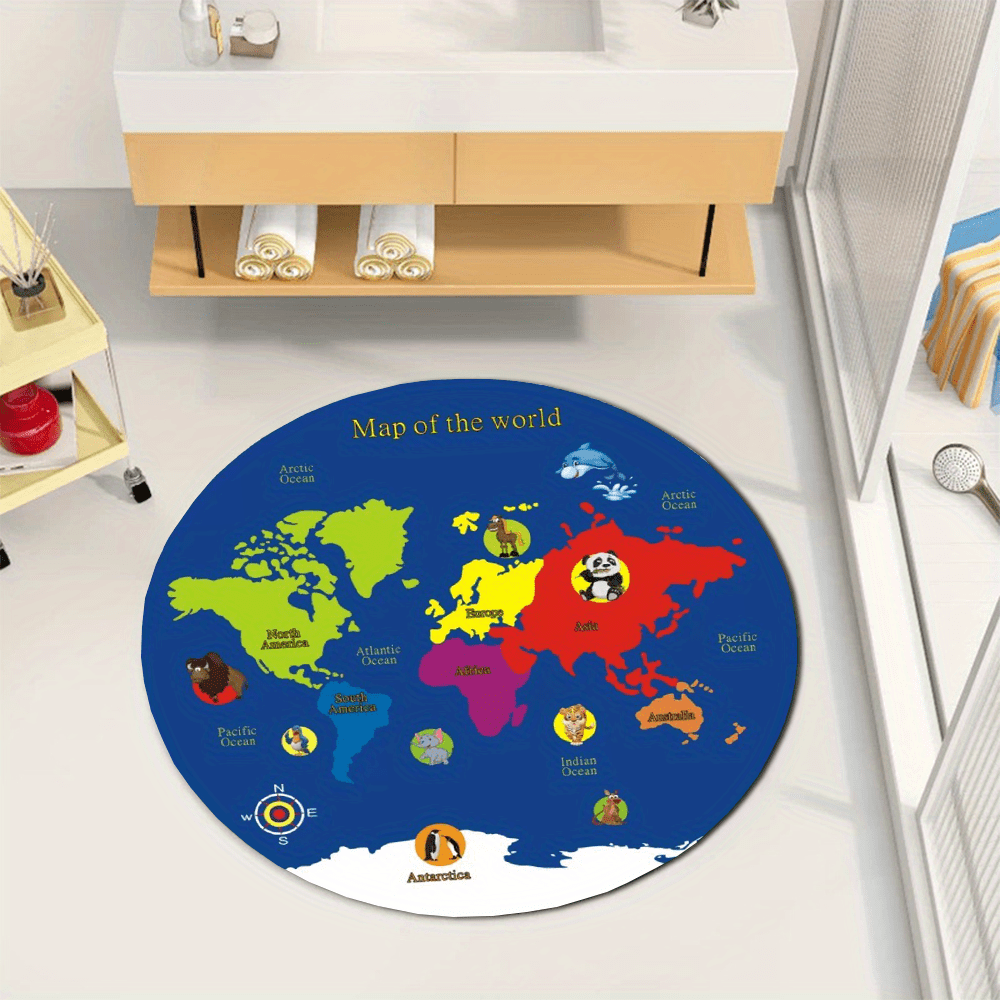 سجادة دائرية بتصميم خريطة العا - مراجعة Kids Education Room وسعره