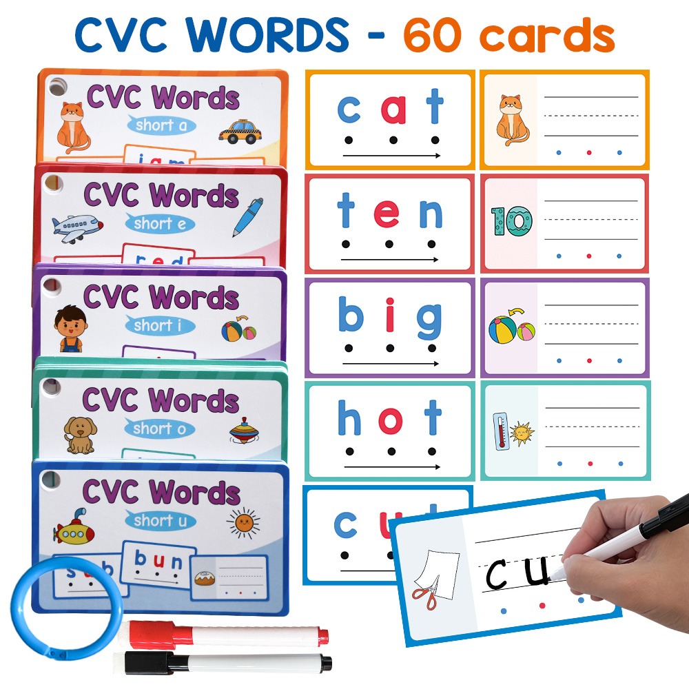 المسح الجاف بخط اليد بطاقات فل - مراجعة Phonics Card Game وسعره